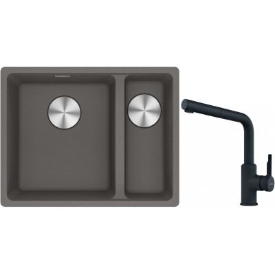 Franke Maris MRG 160-34-15SBR zlewozmywak 52x40 cm Fragranite kamienny szary z baterią kuchenną Urban czarny mat (1250687266, 1150627523)