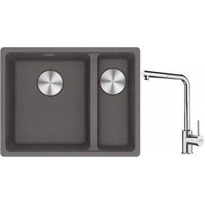 Franke Maris MRG 160-34-15SBR zlewozmywak 52x40 cm Fragranite kamienny szary z baterią kuchenną Sirius Side chrom (1250687266, 1150668280)