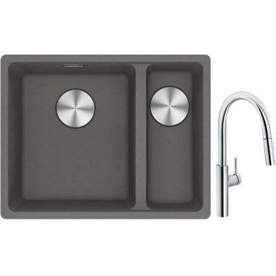 Franke Maris MRG 160-34-15SBR zlewozmywak 52x40 cm Fragranite kamienny szary z baterią kuchenną Pescara L Slide-In chrom (1250687266, 1150538940)