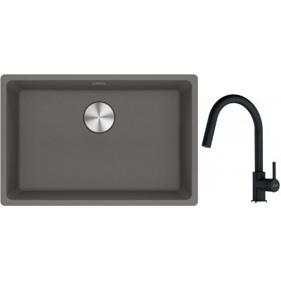 Franke Maris MRG 110-62 zlewozmywak 62x40 cm Fragranite kamienny szary z baterią kuchenną Lina onyx (1250687258, 1150626055)