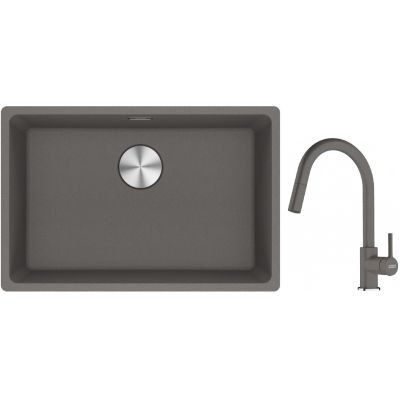 Franke Maris MRG 110-62 zlewozmywak 62x40 cm Fragranite kamienny szary z baterią kuchenną Lina kamienny szary (1250687258, 1150626057)