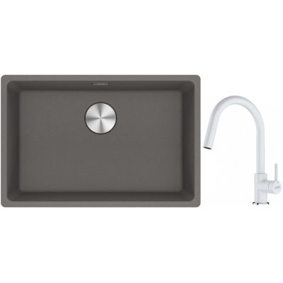 Franke Maris MRG 110-62 zlewozmywak 62x40 cm Fragranite kamienny szary z baterią kuchenną Lina biały polarny (1250687258, 1150626081)