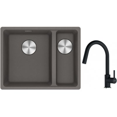 Franke Maris MRG 160-34-15SBR zlewozmywak 52x40 cm Fragranite kamienny szary z baterią kuchenną Lina onyx (1250687266, 1150626055)