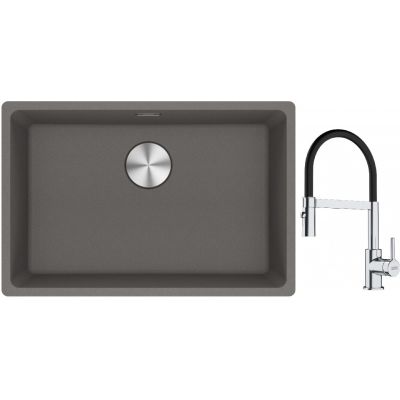 Franke Maris MRG 110-62 zlewozmywak 62x40 cm Fragranite kamienny szary z baterią kuchenną Lina chrom/czarny (1250687258, 1150626085)