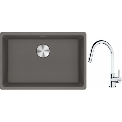 Franke Maris MRG 110-62 zlewozmywak 62x40 cm Fragranite kamienny szary z baterią kuchenną Lina chrom (1250687258, 1150693229)
