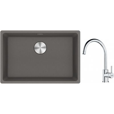 Franke Maris MRG 110-62 zlewozmywak 62x40 cm Fragranite kamienny szary z baterią kuchenną Lina chrom (1250687258, 1150693228)