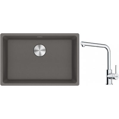 Franke Maris MRG 110-62 zlewozmywak 62x40 cm Fragranite kamienny szary z baterią kuchenną Lina chrom (1250687258, 1150712420)
