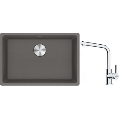 Franke Maris MRG 110-62 zlewozmywak 62x40 cm Fragranite kamienny szary z baterią kuchenną Lina chrom (1250687258, 1150693230)