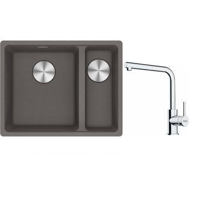 Franke Maris MRG 160-34-15SBR zlewozmywak 52x40 cm Fragranite kamienny szary z baterią kuchenną Lina chrom (1250687266, 1150712420)