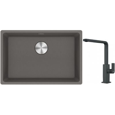 Franke Maris MRG 110-62 zlewozmywak 62x40 cm Fragranite kamienny szary z baterią kuchenną Mythos czarna stal szlachetna (1250687258, 1150550441)
