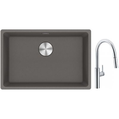 Franke Maris MRG 110-62 zlewozmywak 62x40 cm Fragranite kamienny szary z baterią kuchenną Pescara L Slide-In chrom (1250687258, 1150538940)