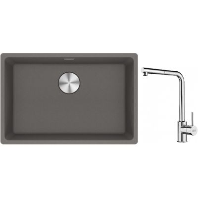 Franke Maris MRG 110-62 zlewozmywak 62x40 cm Fragranite kamienny szary z baterią kuchenną Sirius Side chrom (1250687258, 1150668280)