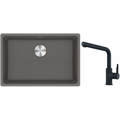 Franke Maris MRG 110-62 zlewozmywak 62x40 cm Fragranite kamienny szary z baterią kuchenną Urban czarny mat (1250687258, 1150627523)