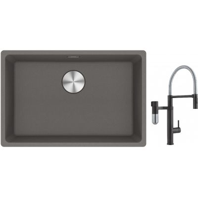 Franke Maris MRG 110-62 zlewozmywak 62x40 cm Fragranite kamienny szary z baterią kuchenną Vital Semi-Pro czarny mat/stal (1250687258, 1200621313)