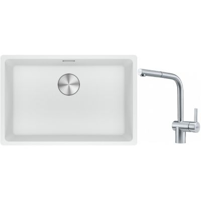 Franke Maris MRG 110-62 zlewozmywak 62x40 cm Fragranite biały polarny z baterią kuchenną Atlas stal szlachetna (1250687259, 1150521439)