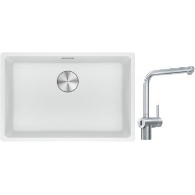 Franke Maris MRG 110-62 zlewozmywak 62x40 cm Fragranite biały polarny z baterią kuchenną Atlas Neo Sensor stal szlachetna (1250687259, 1150625523)