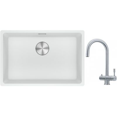 Franke Maris MRG 110-62 zlewozmywak 62x40 cm Fragranite biały polarny z baterią kuchenną Eos stal szlachetna (1250687259, 1200179979)