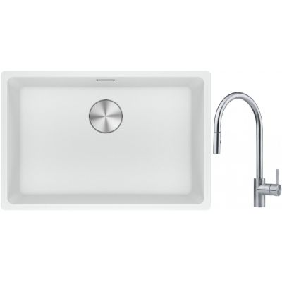 Franke Maris MRG 110-62 zlewozmywak 62x40 cm Fragranite biały polarny z baterią kuchenną Eos stal szlachetna (1250687259, 1150590045)