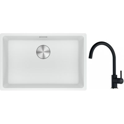 Franke Maris MRG 110-62 zlewozmywak 62x40 cm Fragranite biały polarny z baterią kuchenną Lina onyx (1250687259, 1150626020)