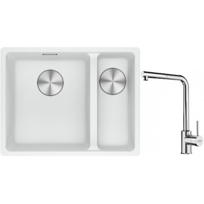 Franke Maris MRG 160-34-15SBR zlewozmywak 52x40 cm Fragranite biały polarny z baterią kuchenną Sirius Side chrom (1250687267, 1150668280)