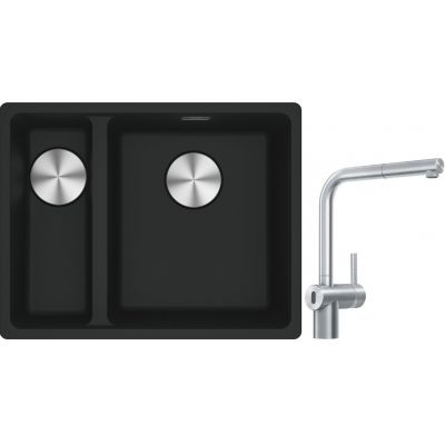 Franke Maris MRG 160-34-15SBL zlewozmywak 52x40 cm Fragranite czarny mat z baterią kuchenną Atlas Neo Sensor stal szlachetna (1250687268, 1150625523)