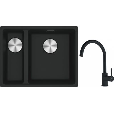 Franke Maris MRG 160-34-15SBL zlewozmywak 52x40 cm Fragranite czarny mat z baterią kuchenną Lina czarny mat (1250687268, 1150626019)