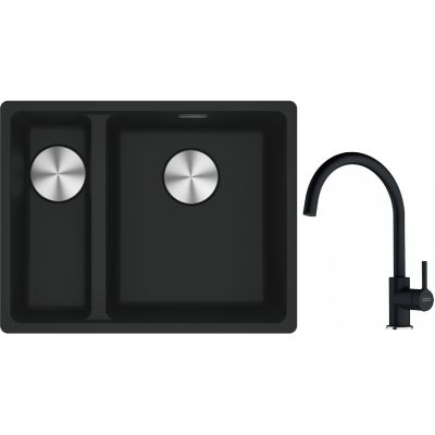 Franke Maris MRG 160-34-15SBL zlewozmywak 52x40 cm Fragranite czarny mat z baterią kuchenną Lina onyx (1250687268, 1150626020)