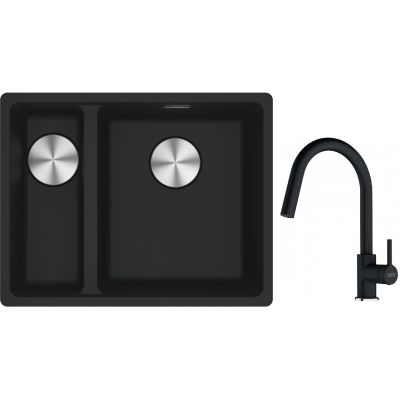 Franke Maris MRG 160-34-15SBL zlewozmywak 52x40 cm Fragranite czarny mat z baterią kuchenną Lina onyx (1250687268, 1150626055)