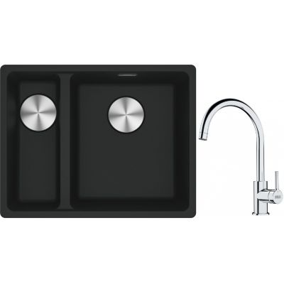 Franke Maris MRG 160-34-15SBL zlewozmywak 52x40 cm Fragranite czarny mat z baterią kuchenną Lina chrom (1250687268, 1150693228)