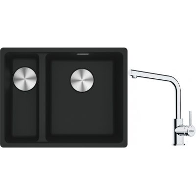 Franke Maris MRG 160-34-15SBL zlewozmywak 52x40 cm Fragranite czarny mat z baterią kuchenną Lina chrom (1250687268, 1150693230)