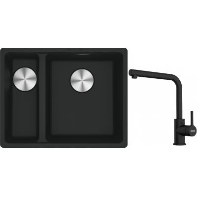 Franke Maris MRG 160-34-15SBL zlewozmywak 52x40 cm Fragranite czarny mat z baterią kuchenną Lina czarny mat (1250687268, 1150712435)