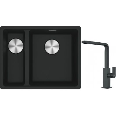 Franke Maris MRG 160-34-15SBL zlewozmywak 52x40 cm Fragranite czarny mat z baterią kuchenną Mythos czarna stal szlachetna (1250687268, 1150550441)