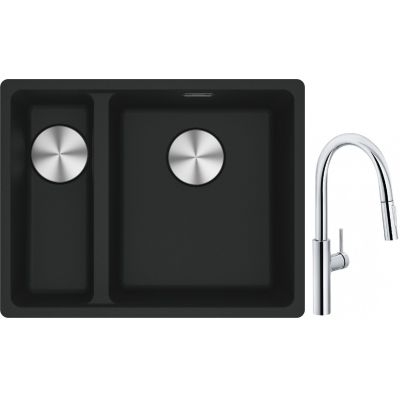 Franke Maris MRG 160-34-15SBL zlewozmywak 52x40 cm Fragranite czarny mat z baterią kuchenną Pescara L Slide-In chrom (1250687268, 1150538940)