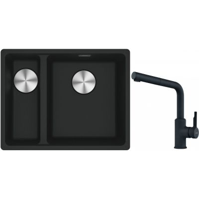 Franke Maris MRG 160-34-15SBL zlewozmywak 52x40 cm Fragranite czarny mat z baterią kuchenną Urban czarny mat (1250687268, 1150627523)