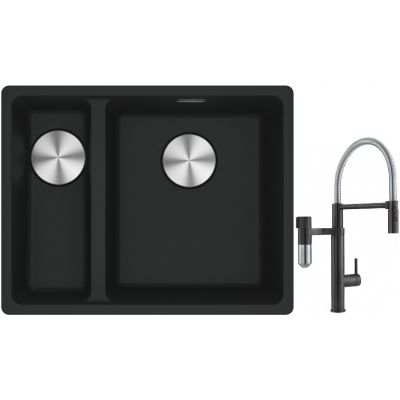 Franke Maris MRG 160-34-15SBL zlewozmywak 52x40 cm Fragranite czarny mat z baterią kuchenną Vital Semi-Pro czarny mat/stal (1250687268, 1200621313)
