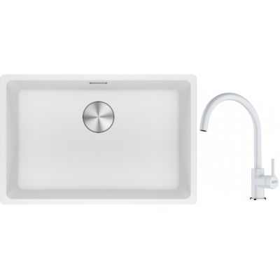 Franke Maris MRG 110-62 zlewozmywak 62x40 cm Fragranite biały polarny z baterią kuchenną Lina biały polarny (1250687259, 1150626024)
