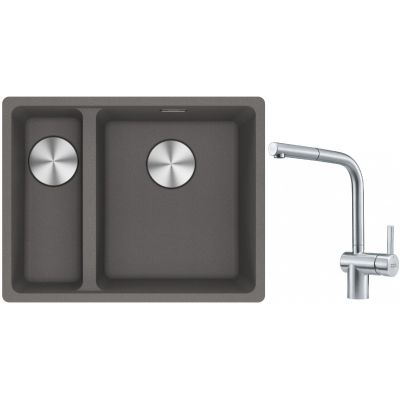 Franke Maris MRG 160-34-15SBL zlewozmywak 52x40 cm Fragranite kamienny szary z baterią kuchenną Atlas stal szlachetna (1250687270, 1150521439)