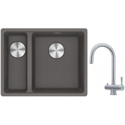 Franke Maris MRG 160-34-15SBL zlewozmywak 52x40 cm Fragranite kamienny szary z baterią kuchenną Eos stal szlachetna (1250687270, 1200179979)