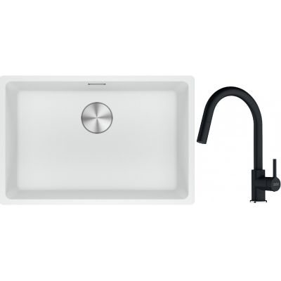 Franke Maris MRG 110-62 zlewozmywak 62x40 cm Fragranite biały polarny z baterią kuchenną Lina onyx (1250687259, 1150626055)