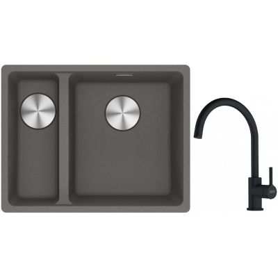 Franke Maris MRG 160-34-15SBL zlewozmywak 52x40 cm Fragranite kamienny szary z baterią kuchenną Lina czarny mat (1250687270, 1150626019)