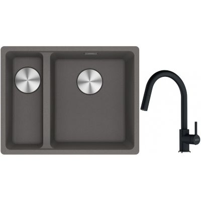 Franke Maris MRG 160-34-15SBL zlewozmywak 52x40 cm Fragranite kamienny szary z baterią kuchenną Lina onyx (1250687270, 1150626055)