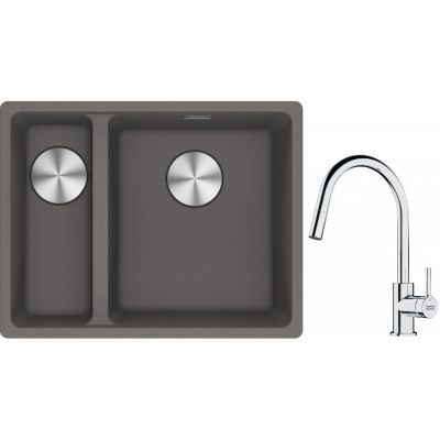 Franke Maris MRG 160-34-15SBL zlewozmywak 52x40 cm Fragranite kamienny szary z baterią kuchenną Lina chrom (1250687270, 1150693229)