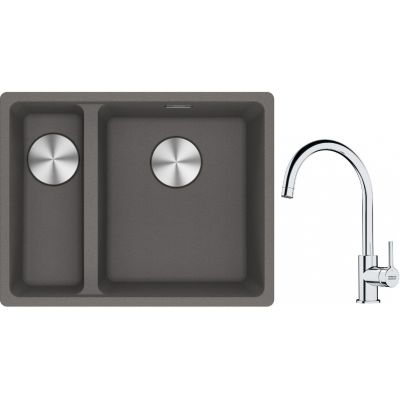 Franke Maris MRG 160-34-15SBL zlewozmywak 52x40 cm Fragranite kamienny szary z baterią kuchenną Lina chrom (1250687270, 1150693228)