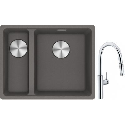 Franke Maris MRG 160-34-15SBL zlewozmywak 52x40 cm Fragranite kamienny szary z baterią kuchenną Pescara L Slide-In chrom (1250687270, 1150538940)
