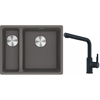 Franke Maris MRG 160-34-15SBL zlewozmywak 52x40 cm Fragranite kamienny szary z baterią kuchenną Urban czarny mat (1250687270, 1150627523)