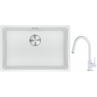 Franke Maris MRG 110-62 zlewozmywak 62x40 cm Fragranite biały polarny z baterią kuchenną Lina biały polarny (1250687259, 1150626081)
