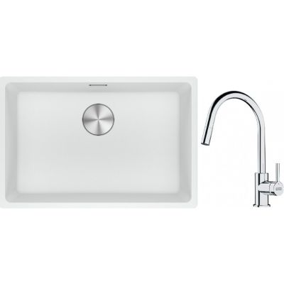 Franke Maris MRG 110-62 zlewozmywak 62x40 cm Fragranite biały polarny z baterią kuchenną Lina chrom (1250687259, 1150693229)