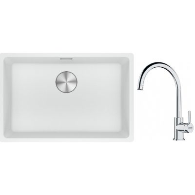 Franke Maris MRG 110-62 zlewozmywak 62x40 cm Fragranite biały polarny z baterią kuchenną Lina chrom (1250687259, 1150693228)