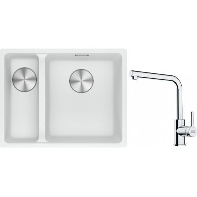 Franke Maris MRG 160-34-15SBL zlewozmywak 52x40 cm Fragranite biały polarny z baterią kuchenną Lina chrom (1250687271, 1150712420)