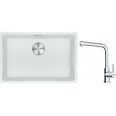 Franke Maris MRG 110-62 zlewozmywak 62x40 cm Fragranite biały polarny z baterią kuchenną Lina chrom (1250687259, 1150712420)
